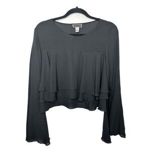 Another Story Blouse Womens Size Large Black Layered Ruffle Cropped Dress Top